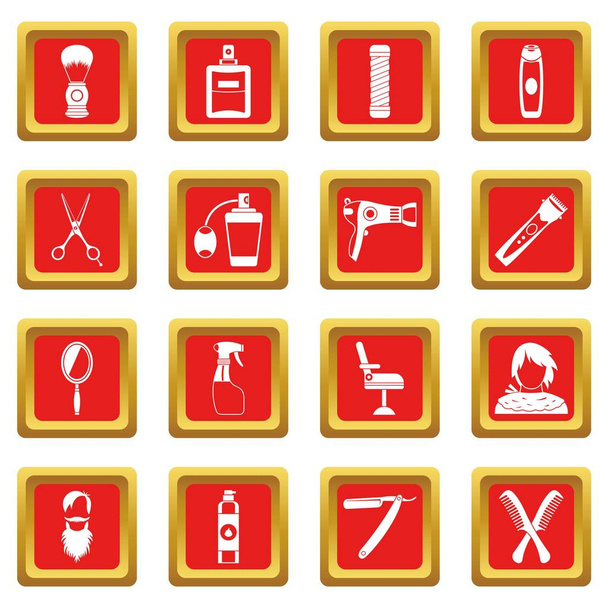 Hairdressing icons set red - Vector, Image