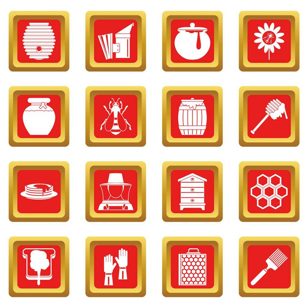 Apiary tools icons set red - Wektor, obraz