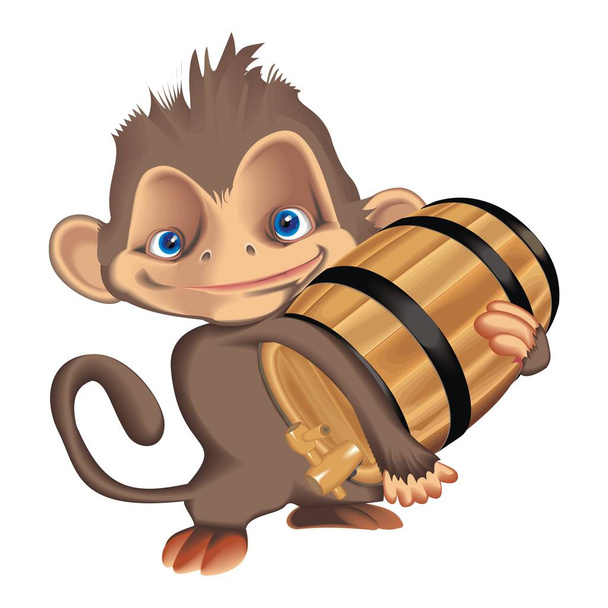 Vector illustration monkey with barrel - Vector, Image