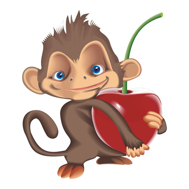 Vector illustration monkey with cherry - Vector, Image
