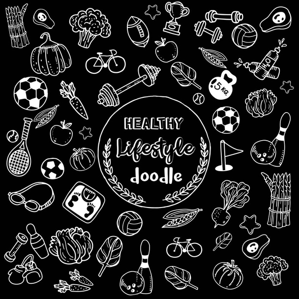 Healthy lifestyle doodle. Design with thin line icons on theme f - Vector, Image