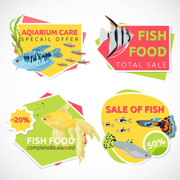Aquarium sale banner, sticker with place for text - Διάνυσμα, εικόνα