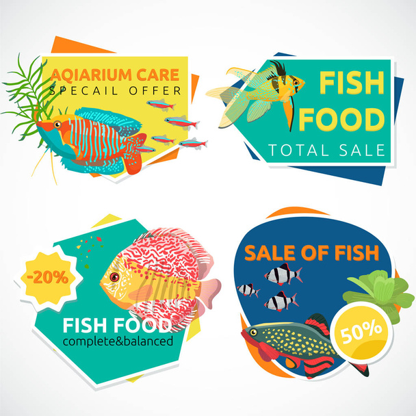 Aquarium sale banner, sticker with place for text - Διάνυσμα, εικόνα