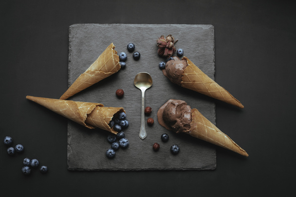chocolate ice cream with blueberries - Photo, Image
