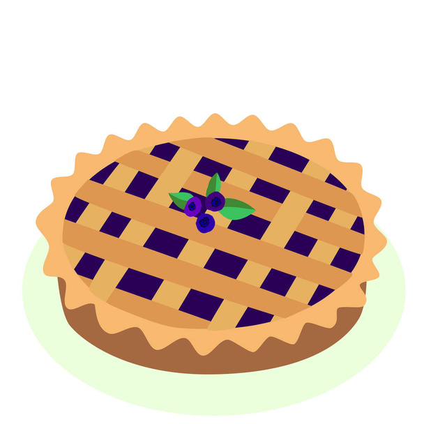 Komiks stylu gorący, świeżo pieczone blueberry, ciasto owocowe, kreskówka vec - Wektor, obraz