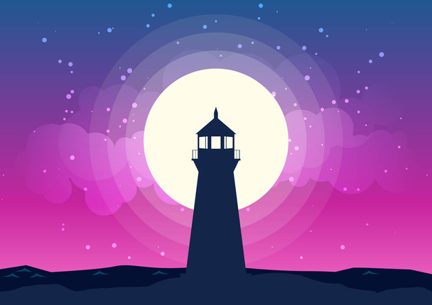 灯台のシルエット ベクトル月光 - ベクター画像