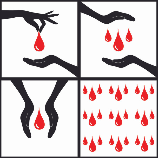 Gota de sangre en la mano, conjunto de iconos
 - Vector, Imagen