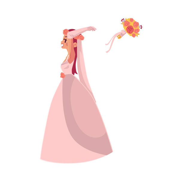 Vector bride throwing her bouquet isolated - Vector, Image