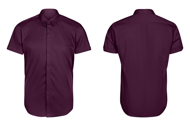 классическая мужская фиолетовая рубашка короткий рукав изолированный белый фон
 - Фото, изображение