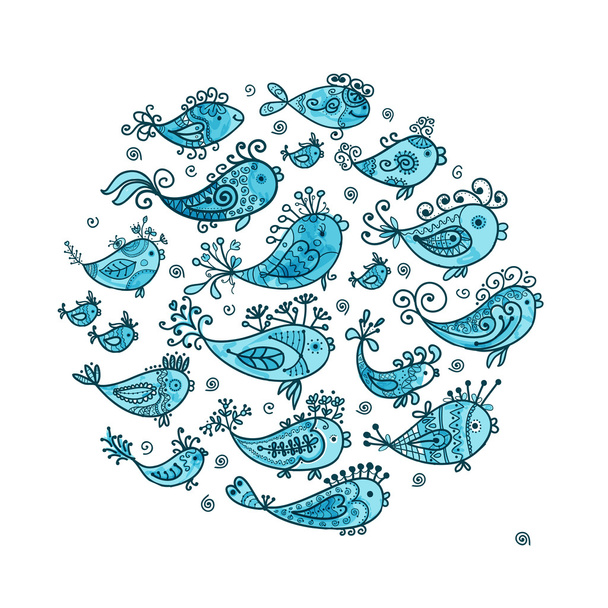 Sketch of funny fishes for your design - Vetor, Imagem