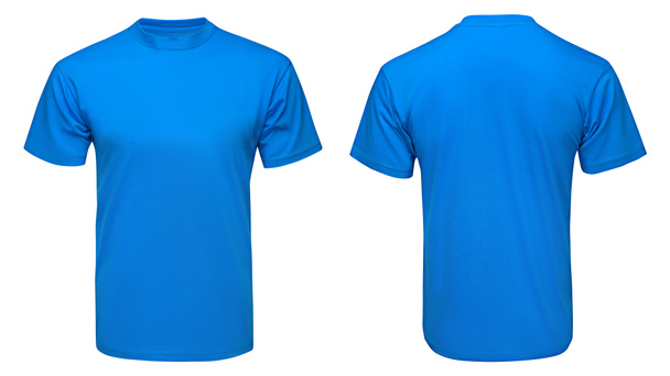 blank blue t-shirt mock up template, front and back view, isolated white background - Photo, Image