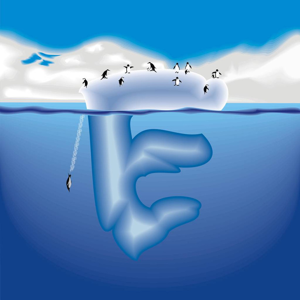 Iceberg litera E z pingwiny - Wektor, obraz