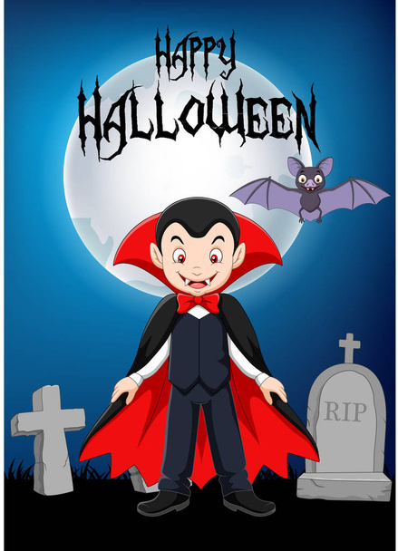 ハロウィンを背景にした漫画の吸血鬼 - ベクター画像
