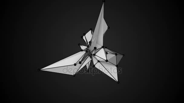 Animaatio abstrakti valkoinen fraktaali geometrinen, monikulmio tai matala tyyli musta pallo valmistettu kolmion
 - Materiaali, video