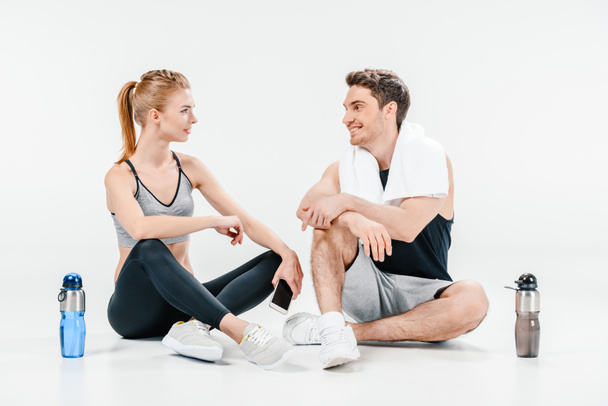 man and woman talking after workout - Foto, imagen
