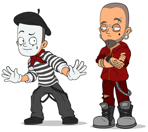 Cartoon french mime and punk characters set - Vector, Image