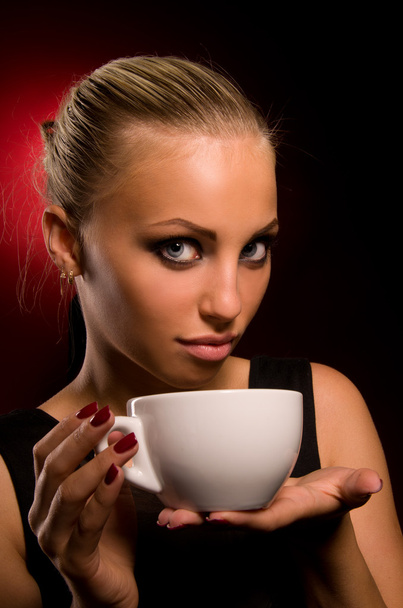 sexy girl with aggressive makeup and white cup - Foto, imagen