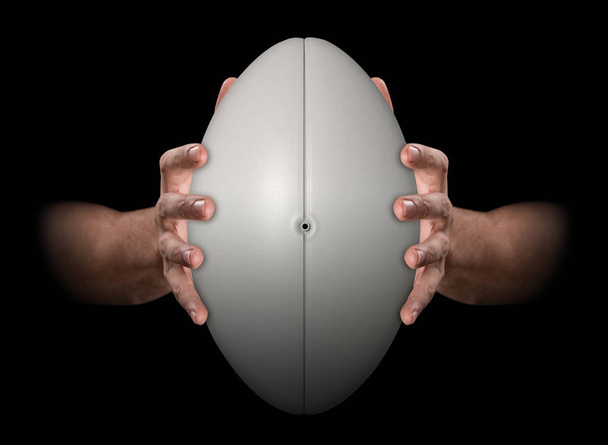 Mãos agarrando bola de rugby
 - Foto, Imagem