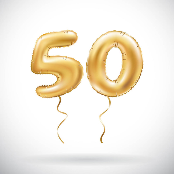 vector Golden number 50 fifty metallic balloon. Party decoration golden balloons. Anniversary sign for happy holiday, celebration, birthday, carnival, new year. - Vektor, obrázek