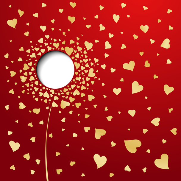 Corações dourados no fundo vermelho. Flor abstracta
 - Vetor, Imagem