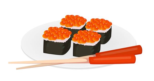 Des rouleaux de sushi et des baguettes. Alimentation asiatique
. - Vecteur, image