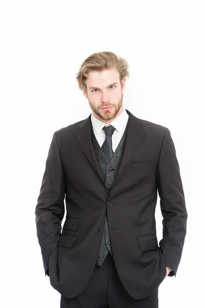 Man in formal outfit isolated on white. - 写真・画像