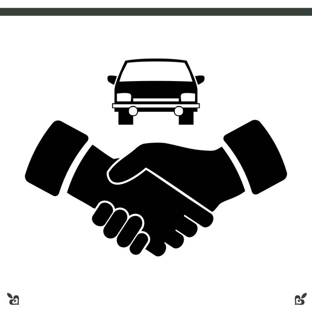 kézfogás és autó ikon - Vektor, kép
