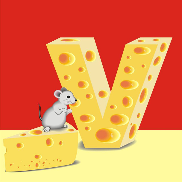 letter A of cheese and mouse - Vektor, kép