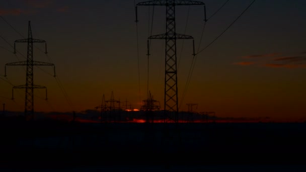 High-voltage power lines. Sunrise. - Footage, Video