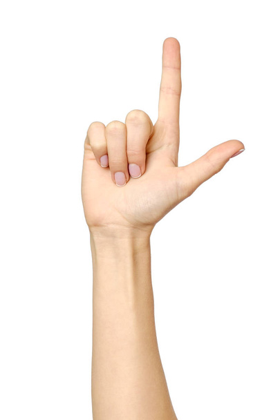 Female hand hand pointing up - Zdjęcie, obraz