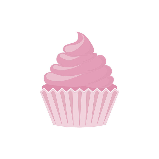 Vector cupcakes en muffins pictogram. Roze desserts met room, chocolade, kersen en aardbeien. Schattige cupcake teken voor flyers, postkaarten, stickers, prenten, affiches, decoraties. - Vector, afbeelding