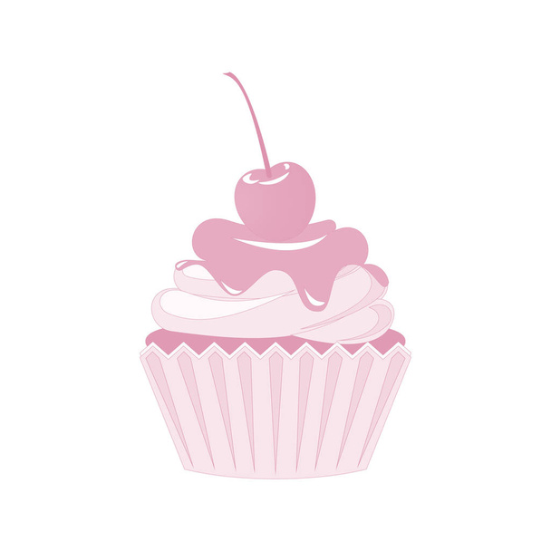 Vector cupcakes and muffins icon. Pink desserts with cream, chocolate, cherries and strawberries. Cute cupcake sign for flyers, postcards, stickers, prints, posters, decorations. - Vector, afbeelding