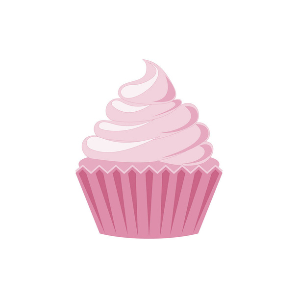 Vector cupcakes and muffins icon. Pink desserts with cream, chocolate, cherries and strawberries. Cute cupcake sign for flyers, postcards, stickers, prints, posters, decorations. - ベクター画像