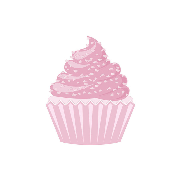 Vector cupcakes en muffins pictogram. Roze desserts met room, chocolade, kersen en aardbeien. Schattige cupcake teken voor flyers, postkaarten, stickers, prenten, affiches, decoraties. - Vector, afbeelding