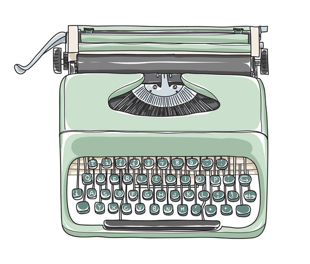Menta verde vintage máquina de escribir portátil retro dibujado a mano vector
  - Vector, Imagen