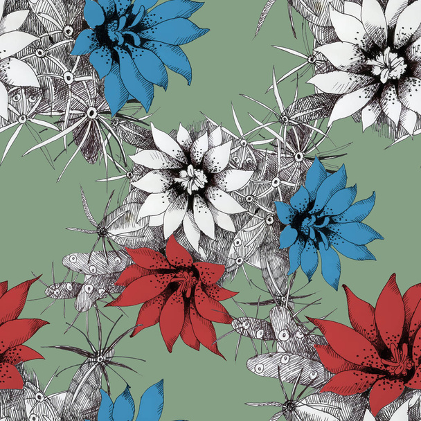 pattern with red and blue flowers - Фото, зображення
