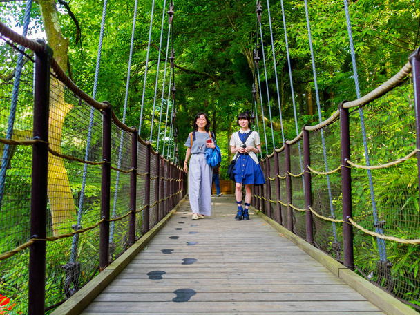 HAKONE, JAPAN - JULY 02, 2017: Unidentified people walking in the bridge at Hakone open air museum - Fotó, kép