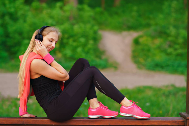 Fitness music headphones girl - Foto, Imagem