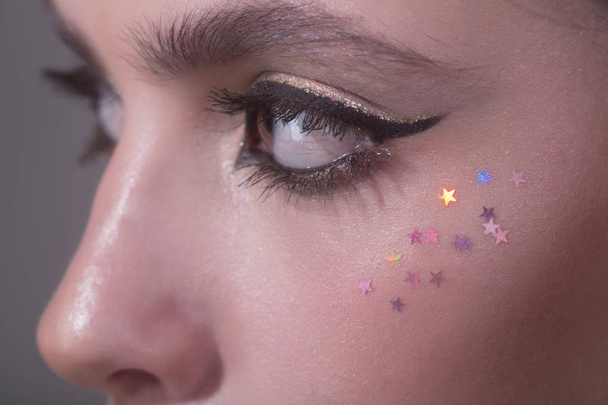 woman with fashionable makeup and glitter - Photo, Image