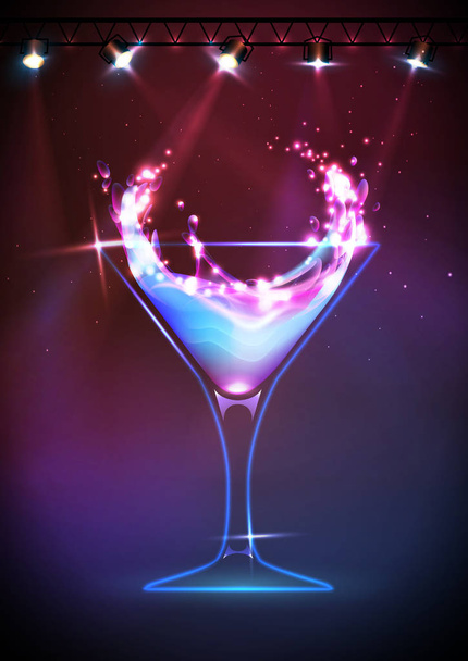 Disco neon Cocktail background - Vector, afbeelding
