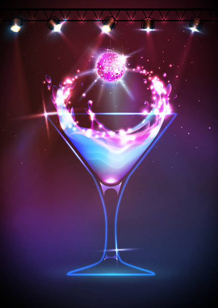 Disco neon Cocktail background - Διάνυσμα, εικόνα