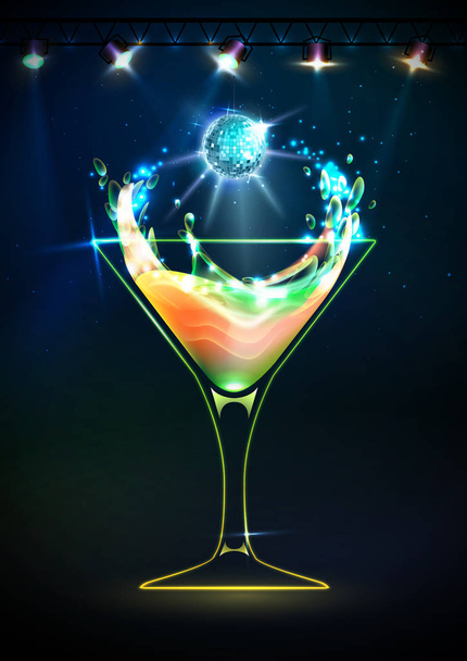 Disco neon Cocktail background - Διάνυσμα, εικόνα
