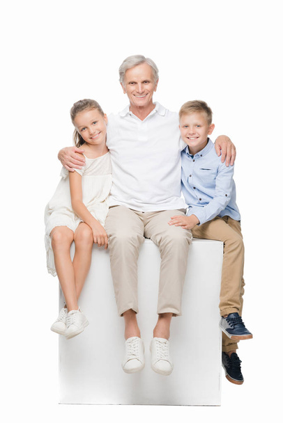 happy grandfather with grandchildren - Zdjęcie, obraz