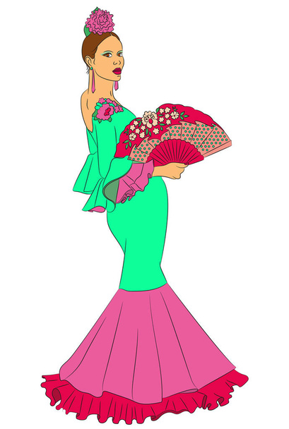 Модная женщина в платье
 - Вектор,изображение
