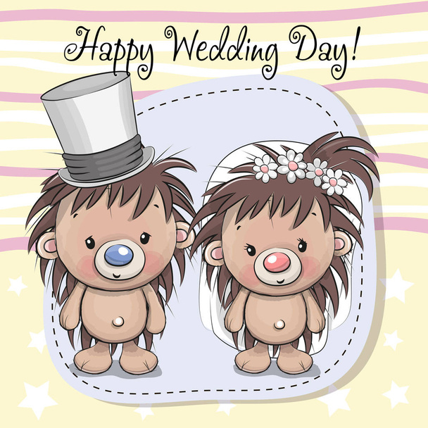 Hedgehog Bride and Hedgehog groom - Vector, imagen