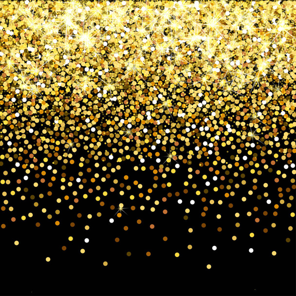 Hulló arany részecskék a fekete háttér. Szétszórt arany konfetti. Gazdag luxus divat hátteret. Fényes, csillogó arany. Arany kerek pontok. - Fotó, kép