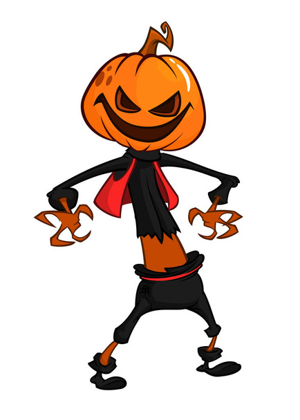 Halloween scary orange yellow cartoon  pumpkin scarecrow. Vector illustration - Vetor, Imagem