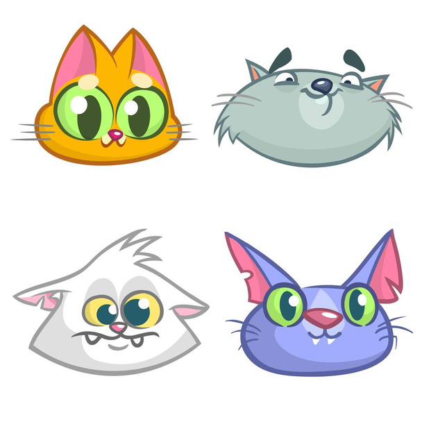 Cartoon Illustration of funny Cats ot Kittens Heads Collection Set. Vector pack of colorful cats icons. Cartoon  Maine Coon, siamese, british and domestic - Vektor, kép
