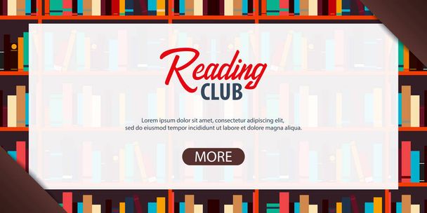 Banner Reading Club. Book shelf or bookcase on the background. - Vektor, Bild