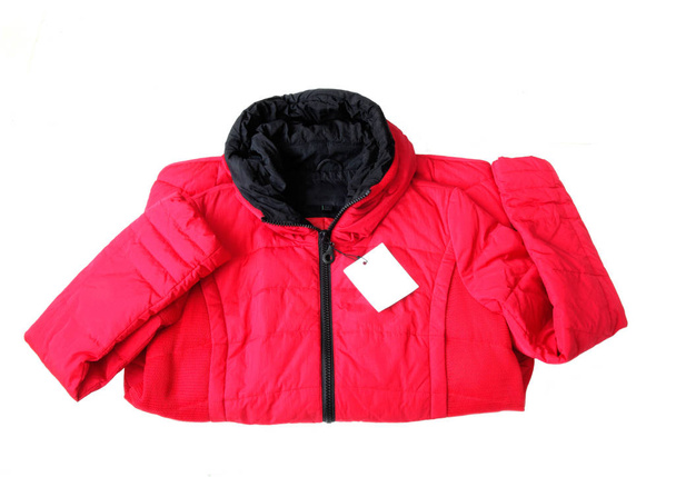  白い背景の赤いジャケット - 写真・画像